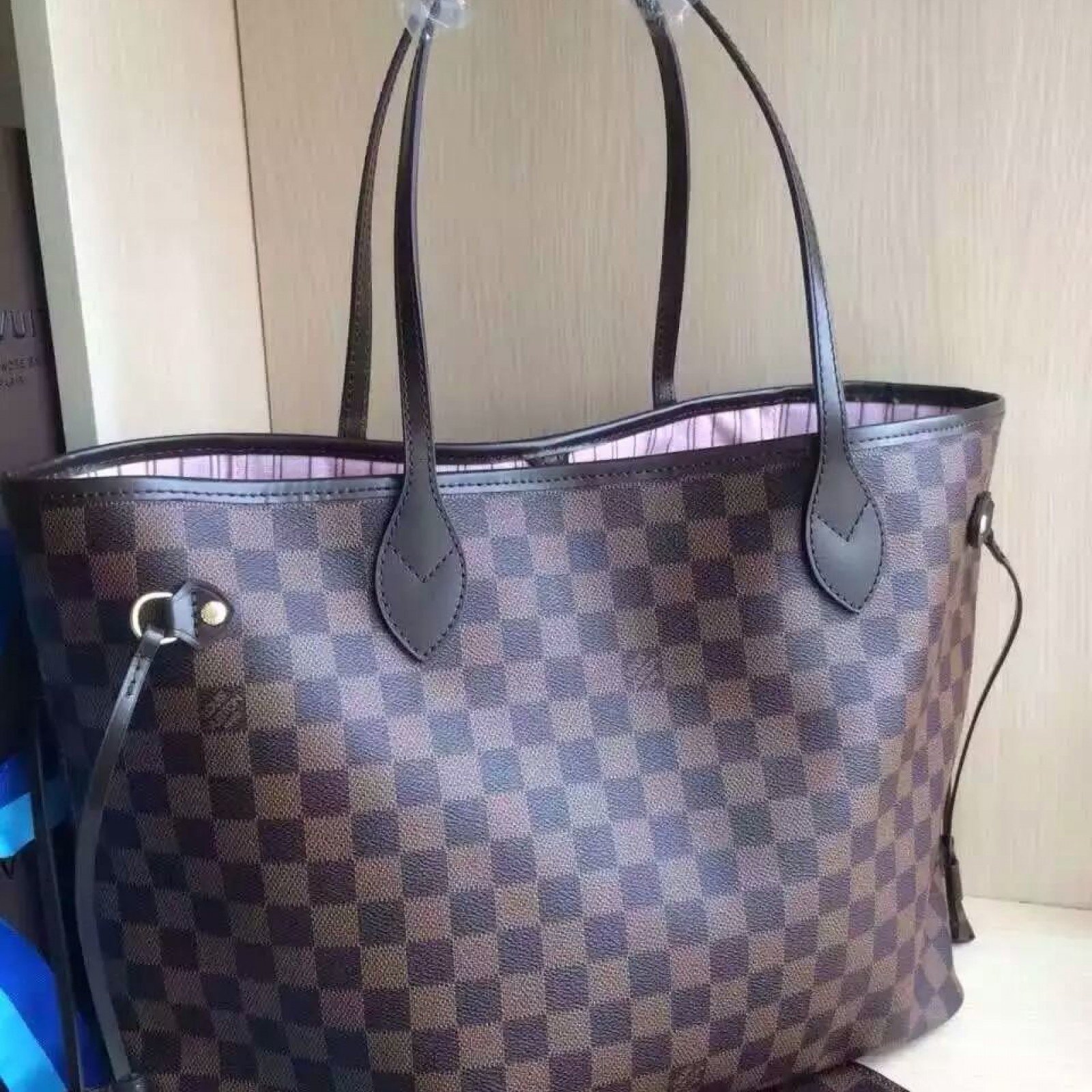LV Neverfull Damier Ebene pink ballerine bag