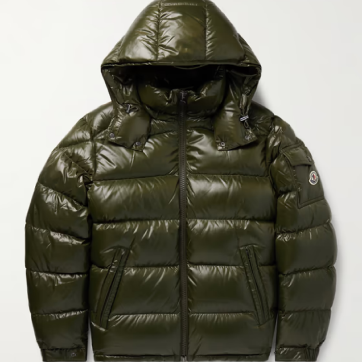 Maya Army green Logo-Appliquéd Quilted Nylon Hooded Down Jacket