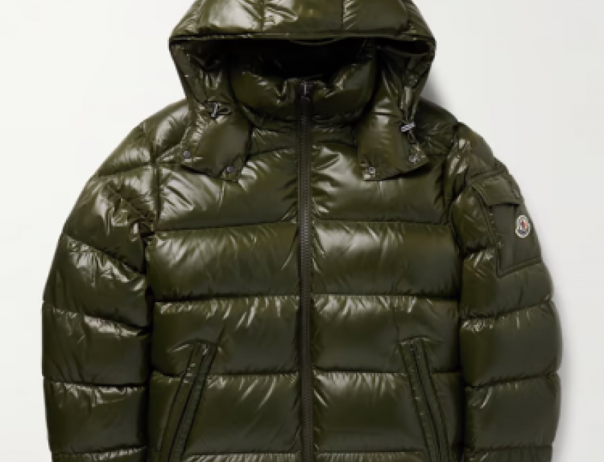 Maya Army green Logo-Appliquéd Quilted Nylon Hooded Down Jacket