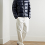 Maya Navy Quilted Shell Hooded Down Jacket