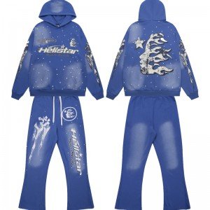 Hellstar Uniform Hoodie and Pants Blue Sweatshirts Full Set