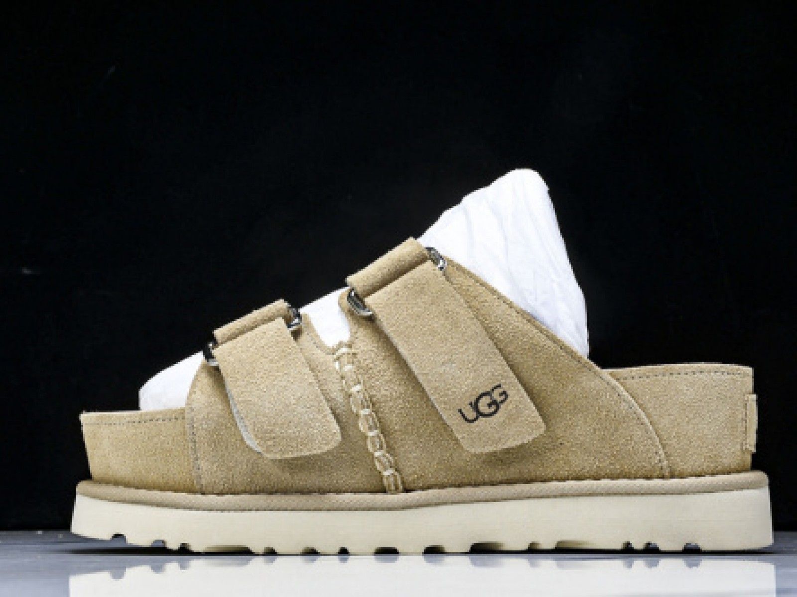 Ladies Open Toe One Shoulder Slippers - Khaki/Light Wheat