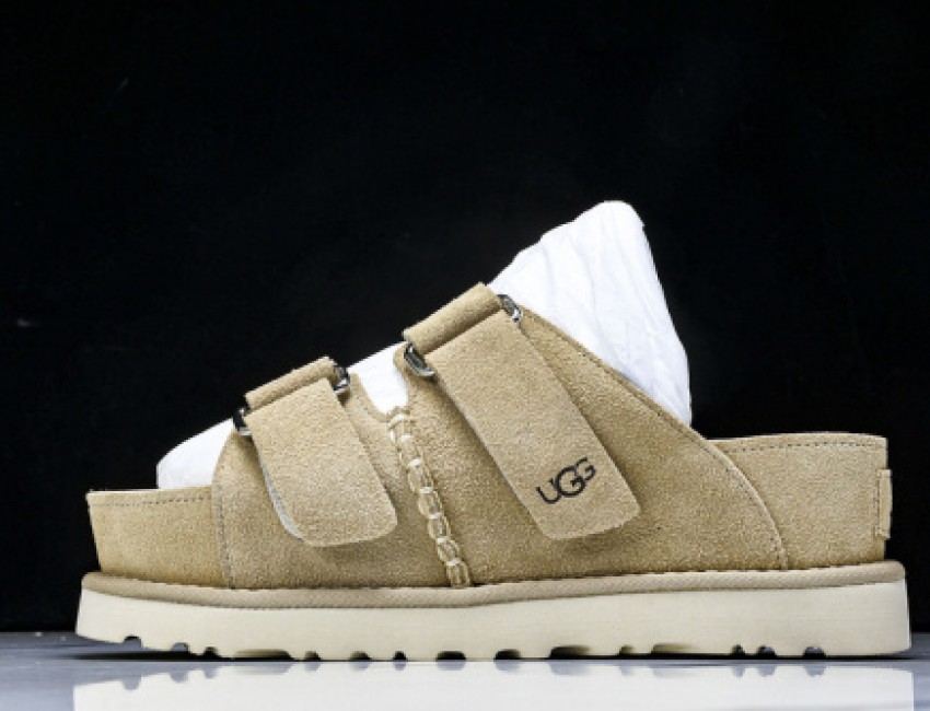 Ladies Open Toe One Shoulder Slippers - Khaki/Light Wheat