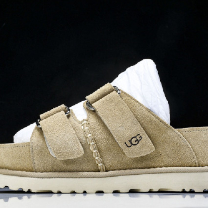 Ladies Open Toe One Shoulder Slippers - Khaki/Light Wheat