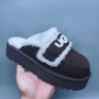 UGG Thick-Bottom Curly Logo Wool Slippers - Black Brown