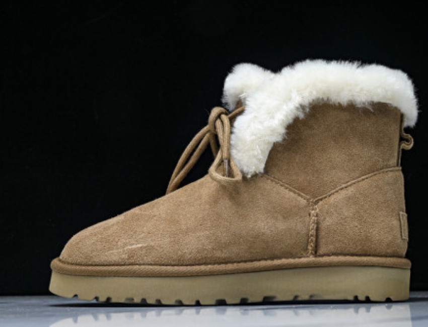 Women's Short Snow Boots - Autumn Winter Woolen Shoes Brown/White