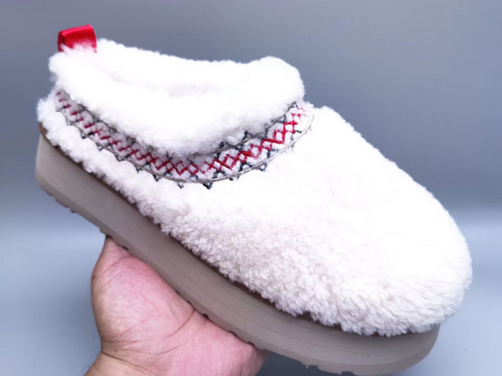 UGG Ethnic Style Teddy Roll Slippers - White/Red
