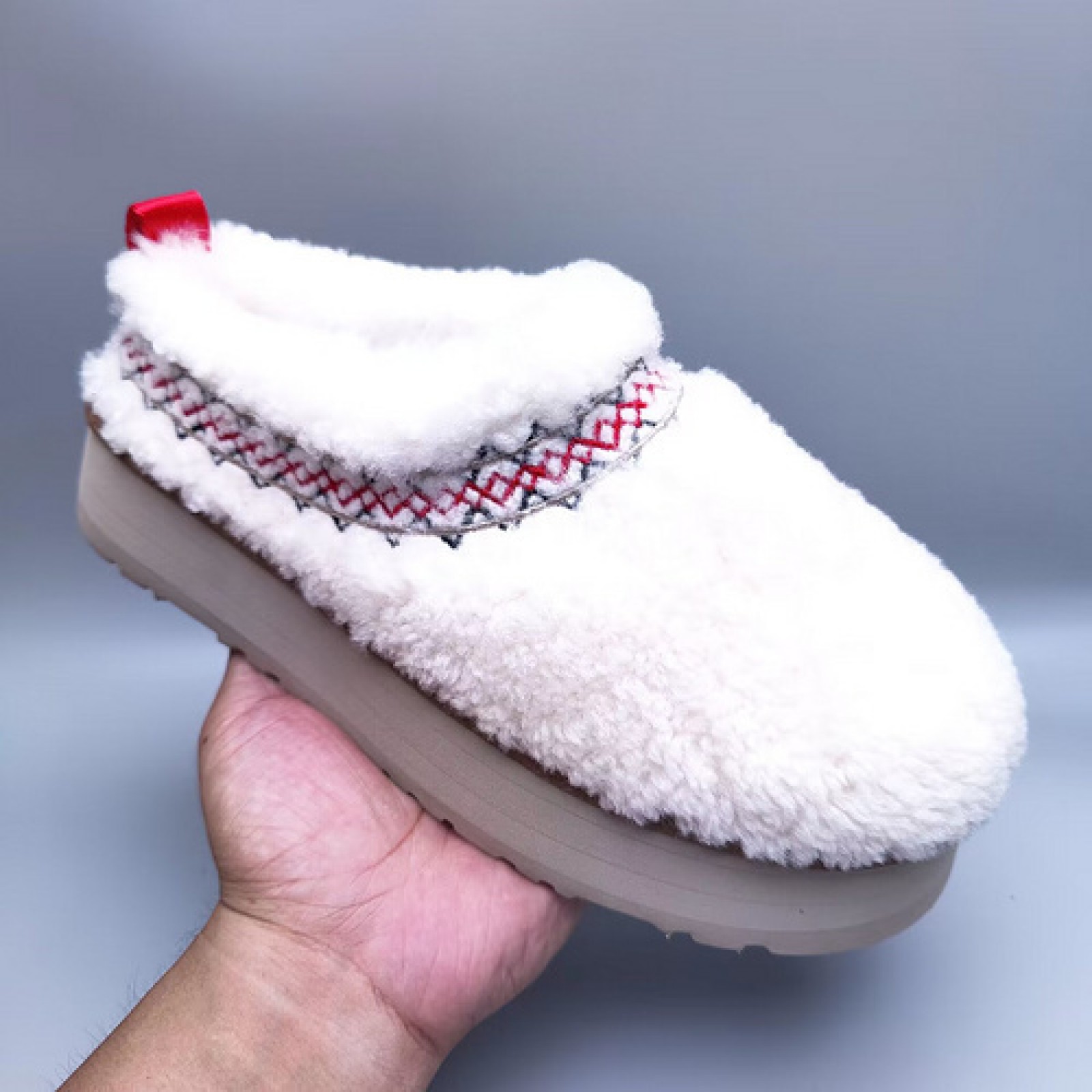 UGG Ethnic Style Teddy Roll Slippers - White/Red
