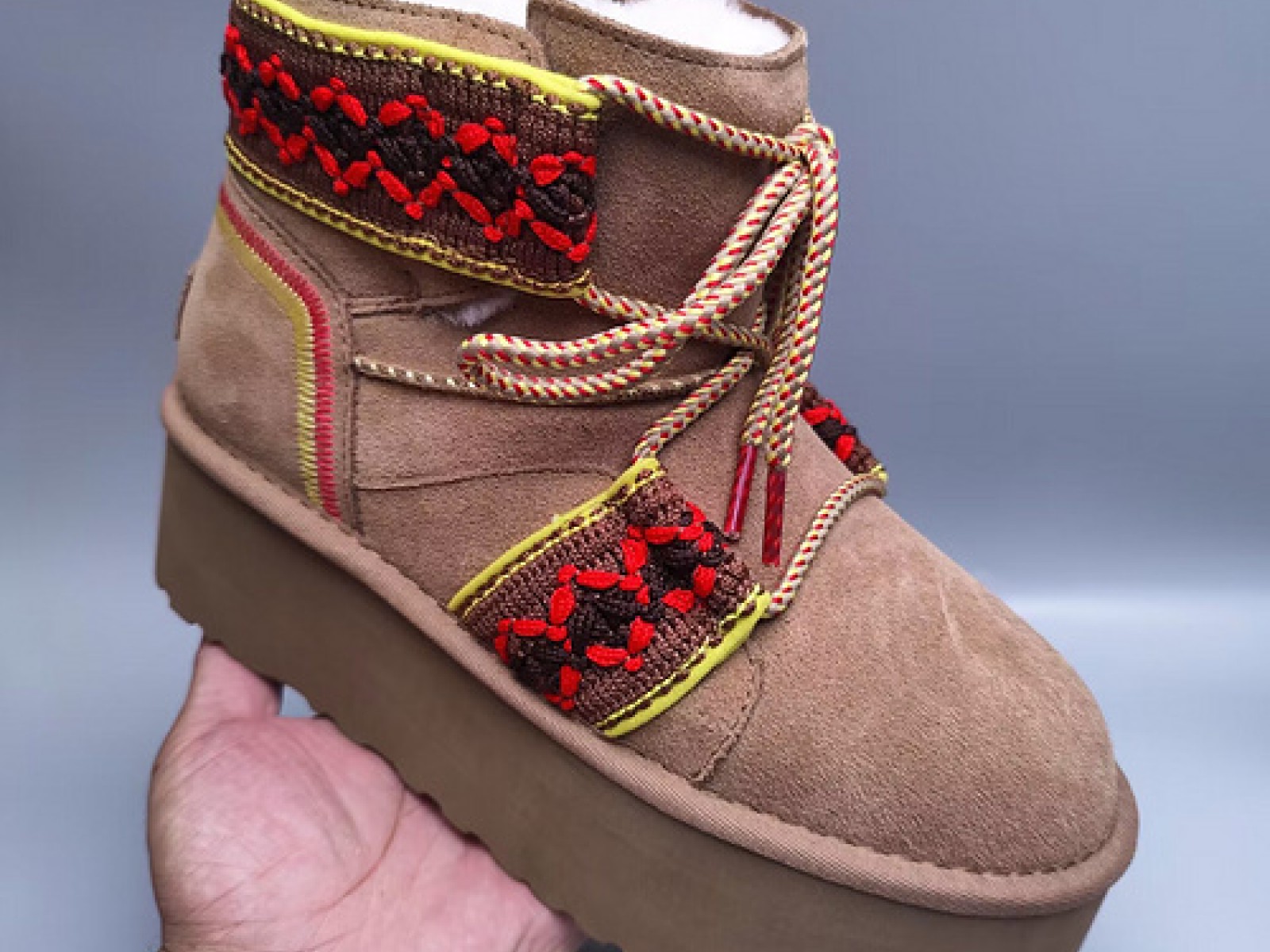 Ethnic Style Thick Sole Lace-Up Boots - Maroon