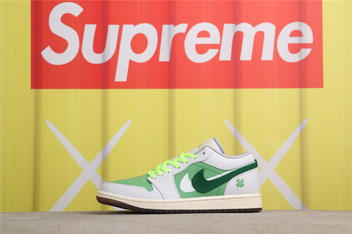 USD$44 Air Jordan 1 Low SE FZ5046-041 双钩白绿四叶草 Size 36-46（ 36 36.5 37.5 38 38.5 39 40 40.5 41 42 42.