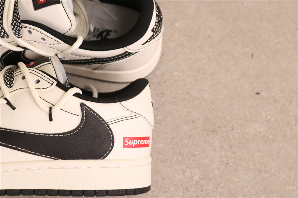 USD$57 Air Jordan Jordan Air Jordan 1 Low OG SP SJ0086-134 绑带Supreme米黑双拼底 Size 36-45