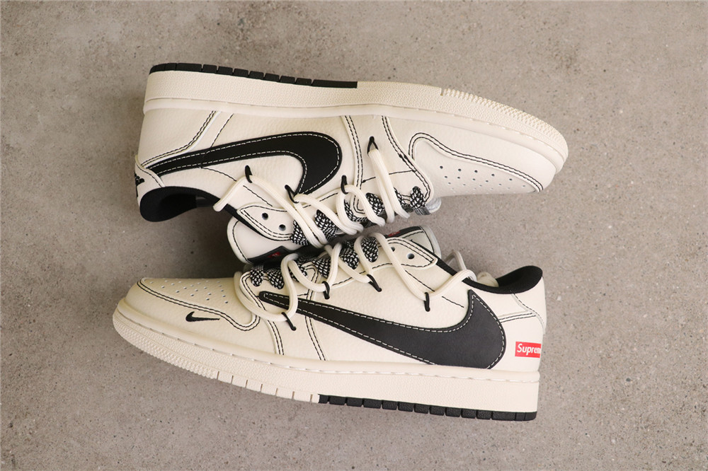 USD$57 Air Jordan Jordan Air Jordan 1 Low OG SP SJ0086-134 绑带Supreme米黑双拼底 Size 36-45