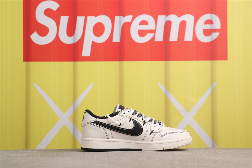 USD$57 Air Jordan Jordan Air Jordan 1 Low OG SP SJ0086-134 绑带Supreme米黑双拼底 Size 36-45