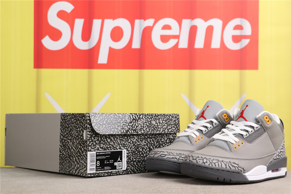 US$44 Air Jordan 3 Cool Grey CT8532-012  Size 40-47.5